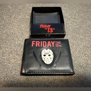 Halloween Friday The 13th Jason Vorhees Mask Men's Black Bifold Wallet 4” x 3.4”
